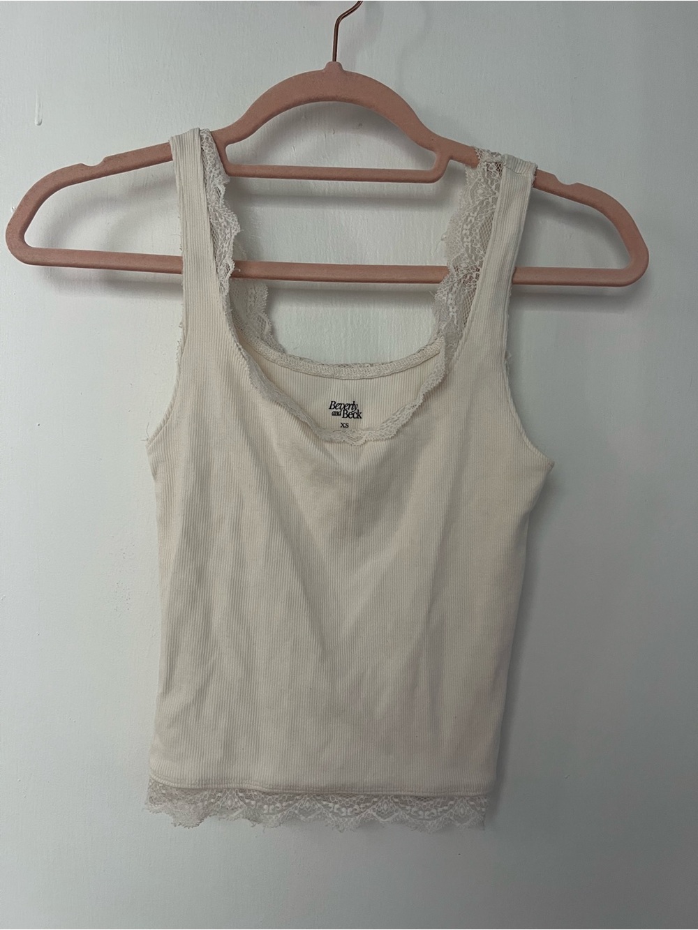Pacsun Beverly and Beck Lace-Trim Ribbed Tank Top in Ivory